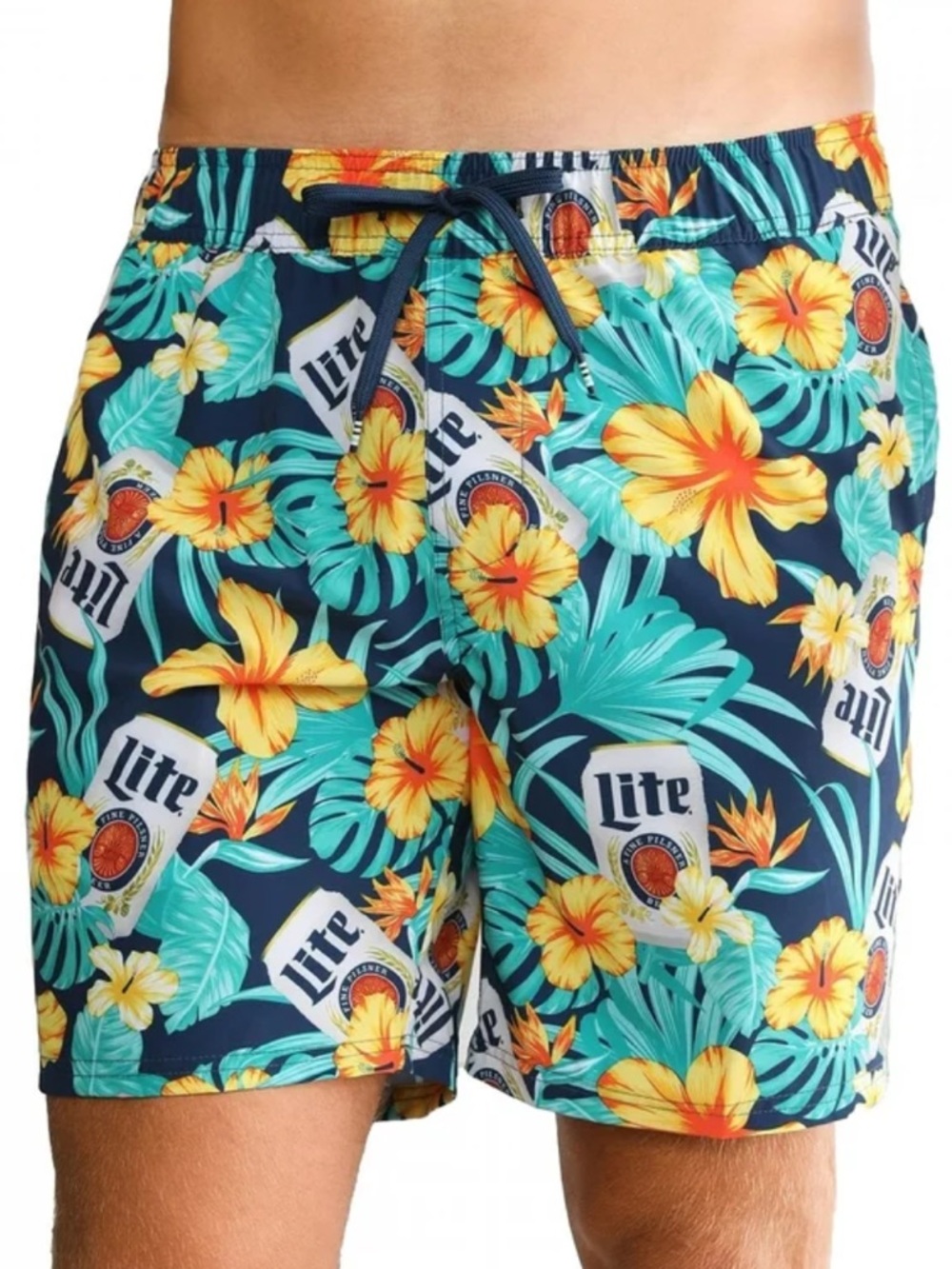 Men's Miller Lite Tropical Swim Shorts XLT NEW, Yellow, Blue